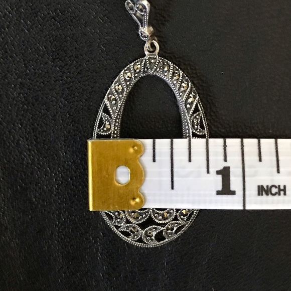 OVAL SILVER AND MARCASITE DROP EARRINGS - Picture 10 of 10